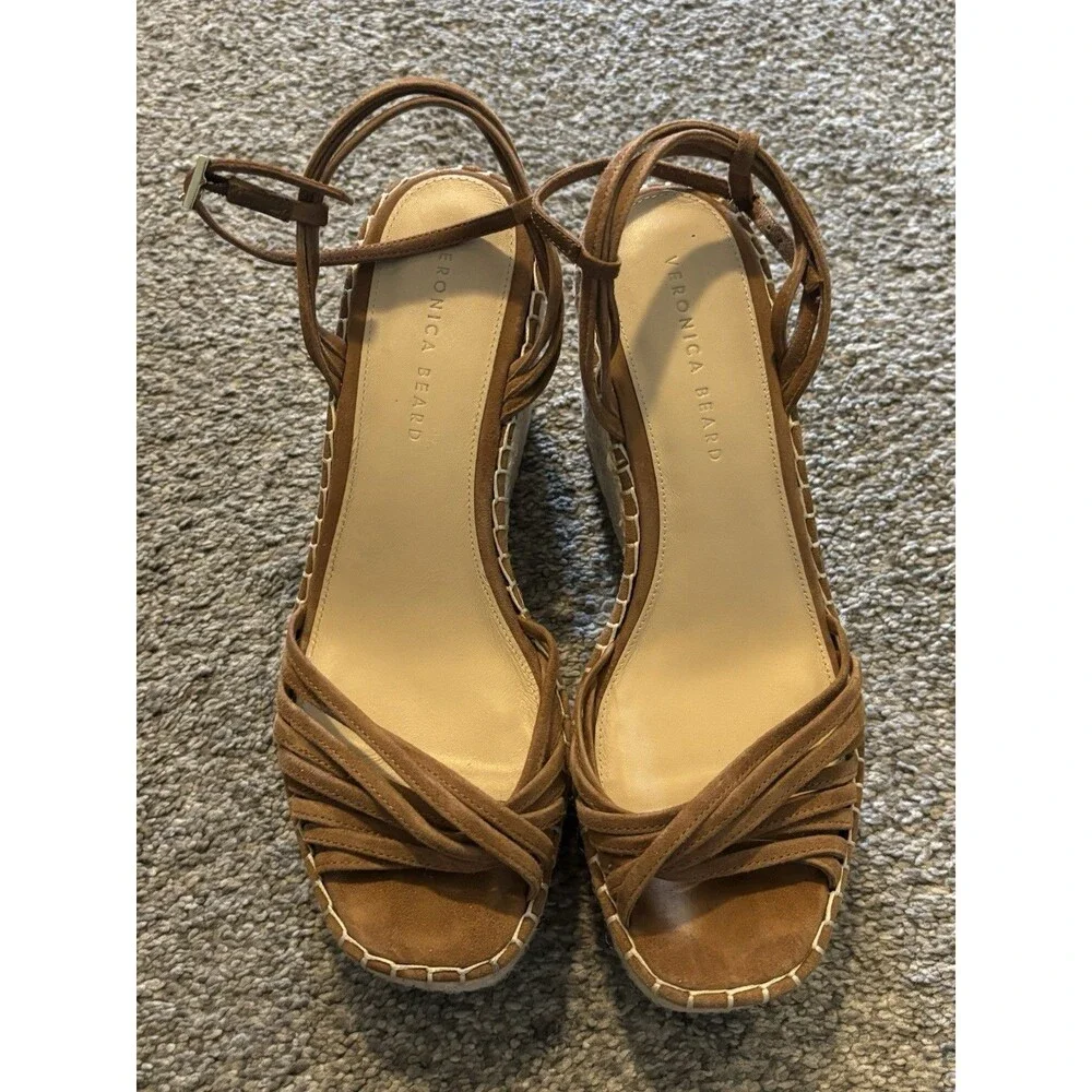 Veronica Beard Ravina Brown Suede‎ Platform Wedge Ankle Strap Shoes Size 10